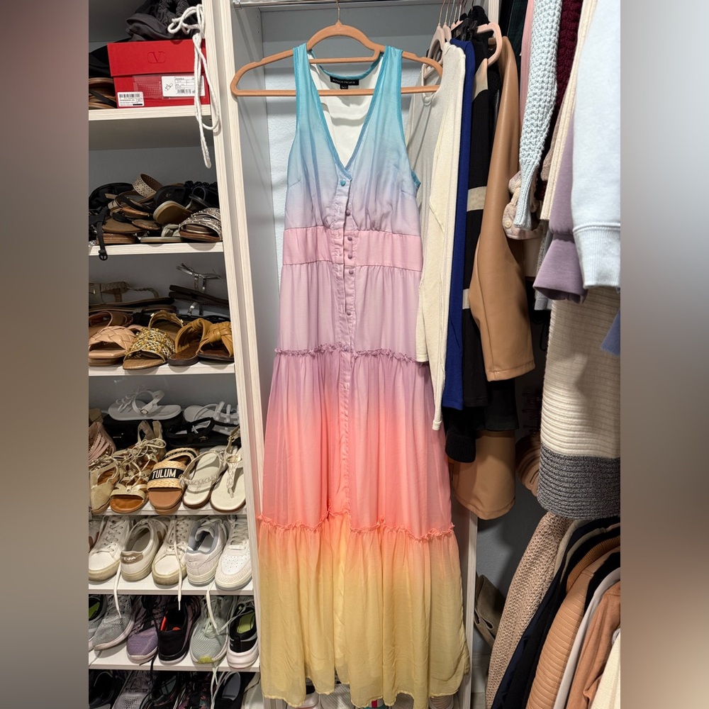 Boston Proper Sleeveless Ombre Tiered Maxi Dress in Blue-Pink-Yellow